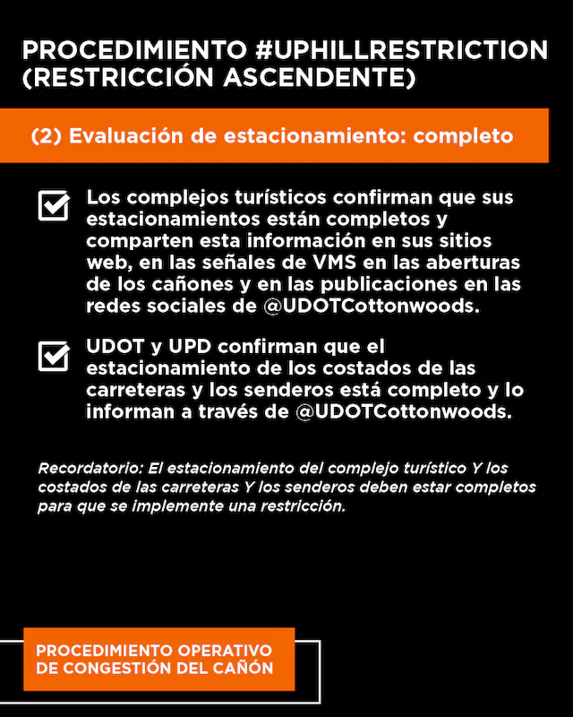 Imagen con texto sobre la evaluacion de estacionamiento completo para el procedimiento de restriccion ascendente en espanol